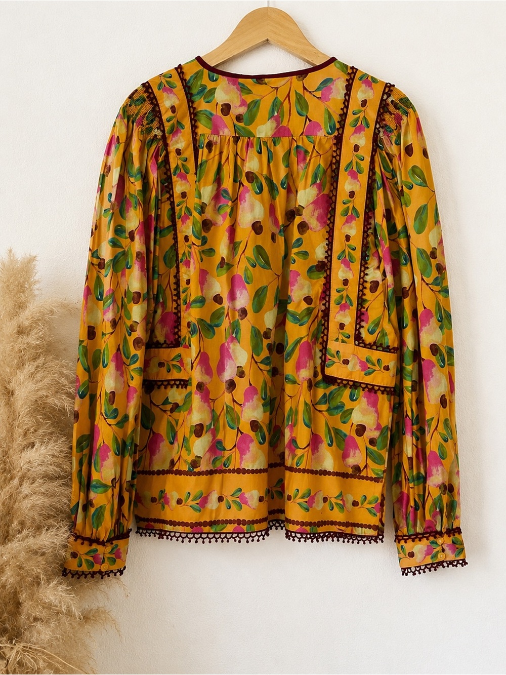 FARM Rio Mini Cashew Blouse Yellow Floral Boho Puff Sleeve Top - Picture 3 of 6